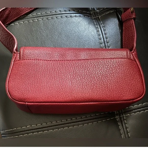 Karl Lagerfeld Red Leather Shoulder Baguette with Gold Hardware - Picture 5 of 9